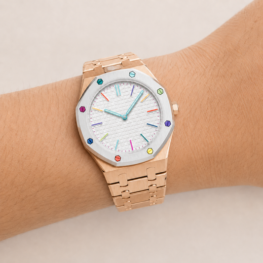 Wristform Classic Royal Popケース - ローズゴールドブレスレット、12時位置リューズ