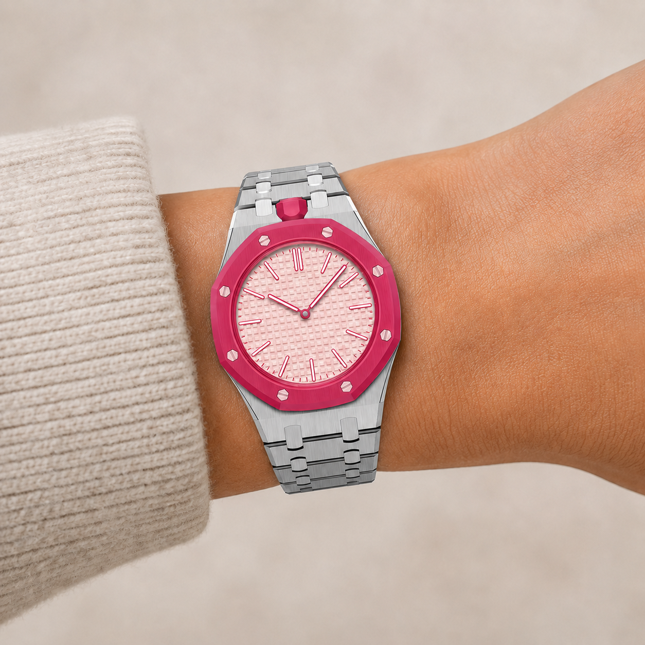 Wristform Classic Royal Pop Case - Silver Bracelet, 3 O'Clock Crown