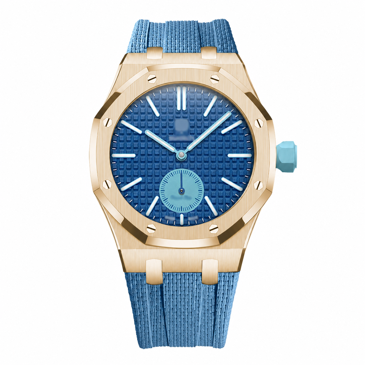 Wristform Full-Coverage Royal Pop Case - Light Blue Strap, 3 O'Clock Crown