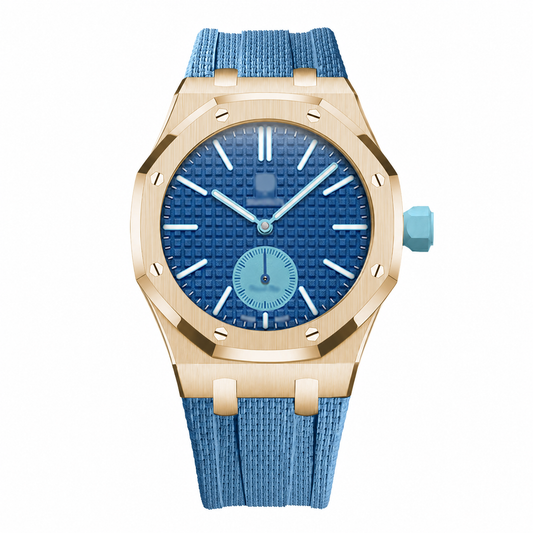 Wristform Full-Coverage Royal Pop Case - Light Blue Strap, 3 O'Clock Crown