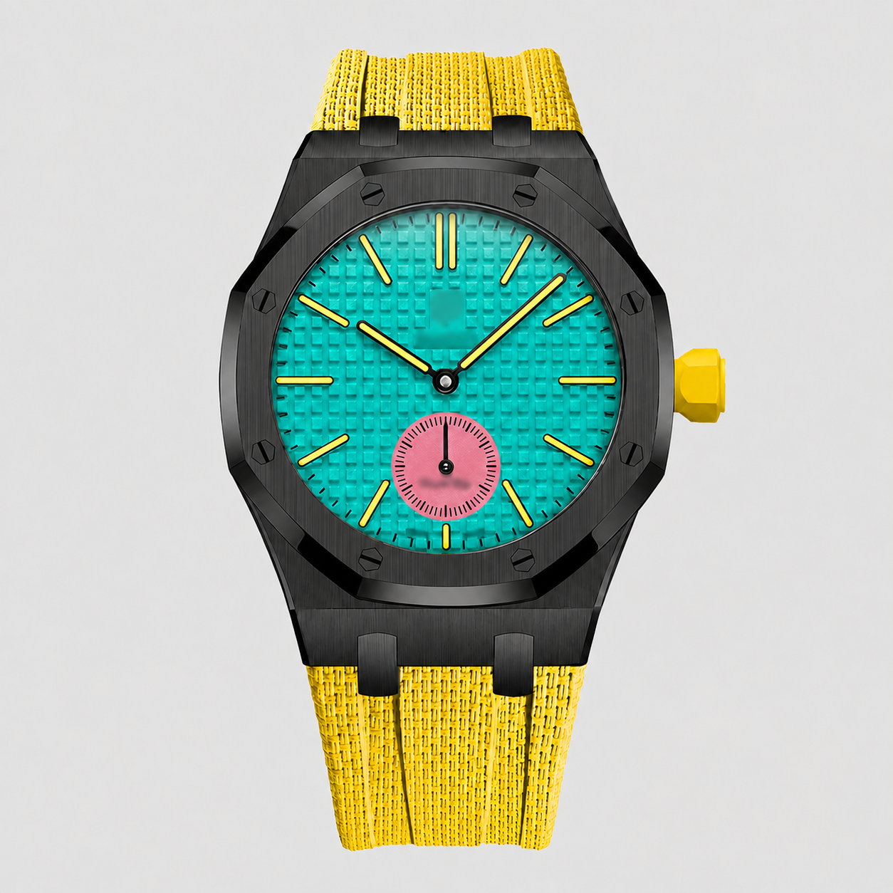 Wristform Full-Coverage Royal Pop Case - Yellow Strap, 3 O'Clock Crown