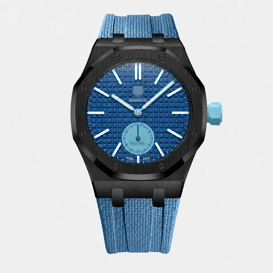 Wristform Full-Coverage Royal Pop Case - Light Blue Strap, 3 O'Clock Crown