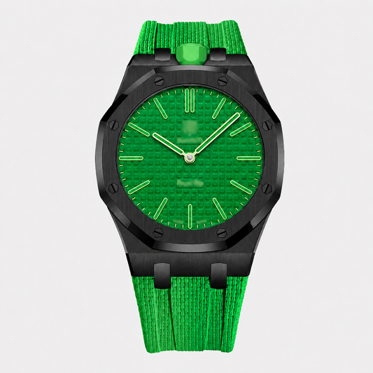 Wristform Full-Coverage Royal Pop Case - Green Strap, 12 O'Clock Crown