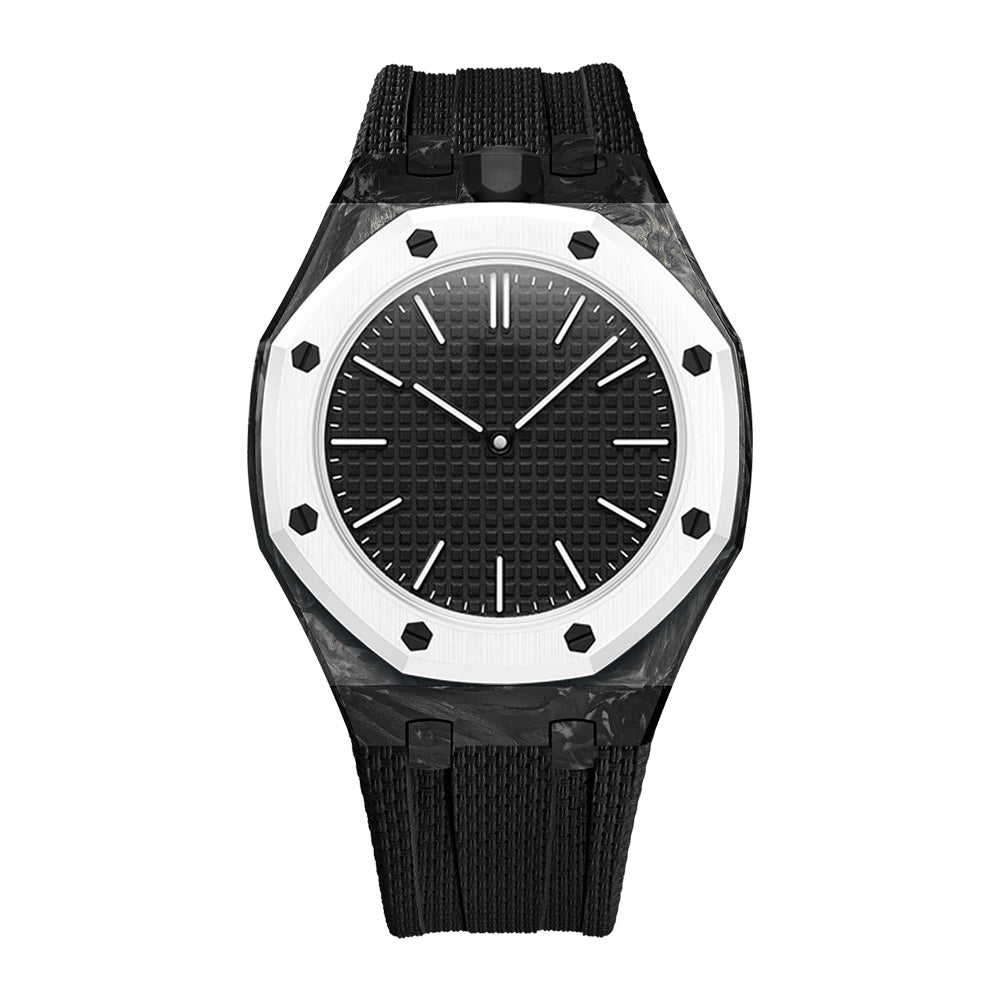 Black forged carbon fiber Royal Pop case with Black FKM strap