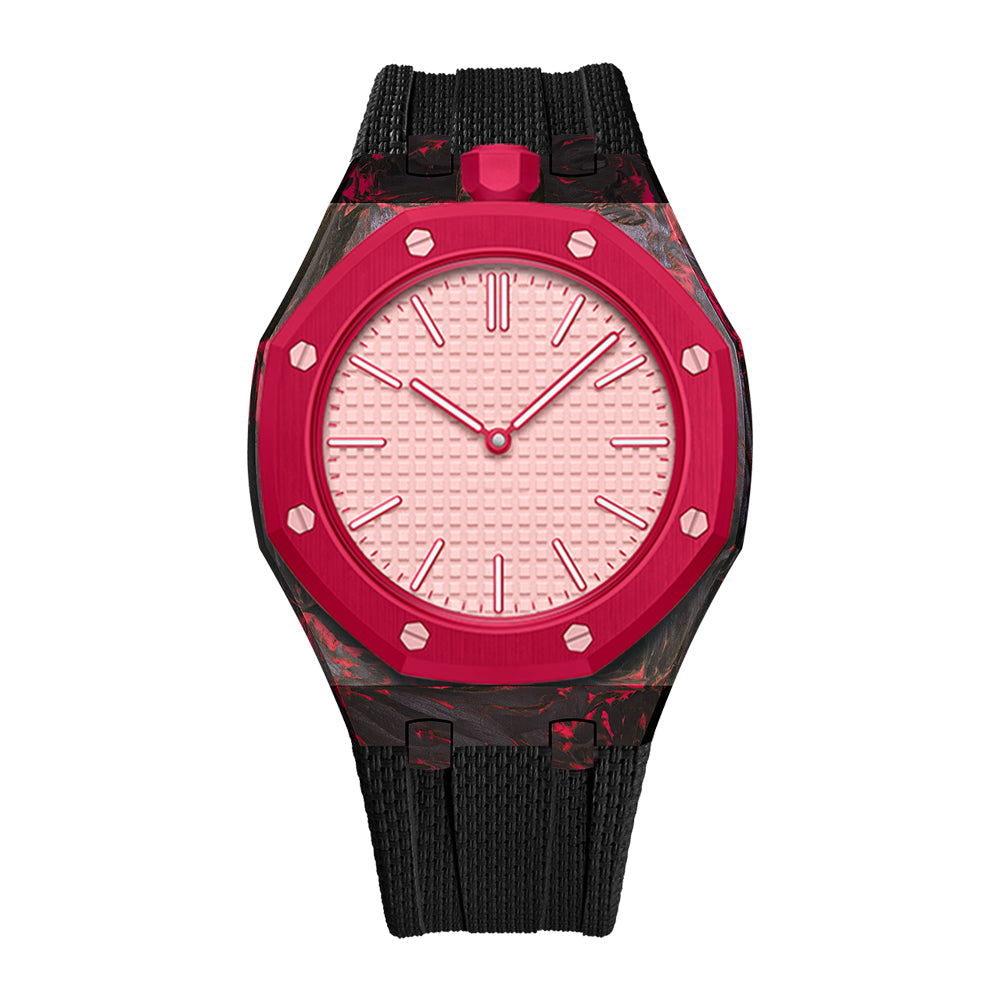 Red forged carbon fiber Royal Pop case with Black FKM strap