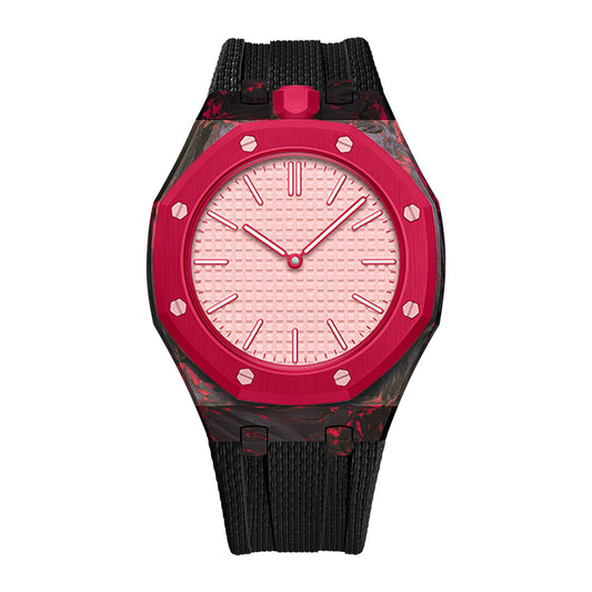 Red forged carbon fiber Royal Pop case with Black FKM strap