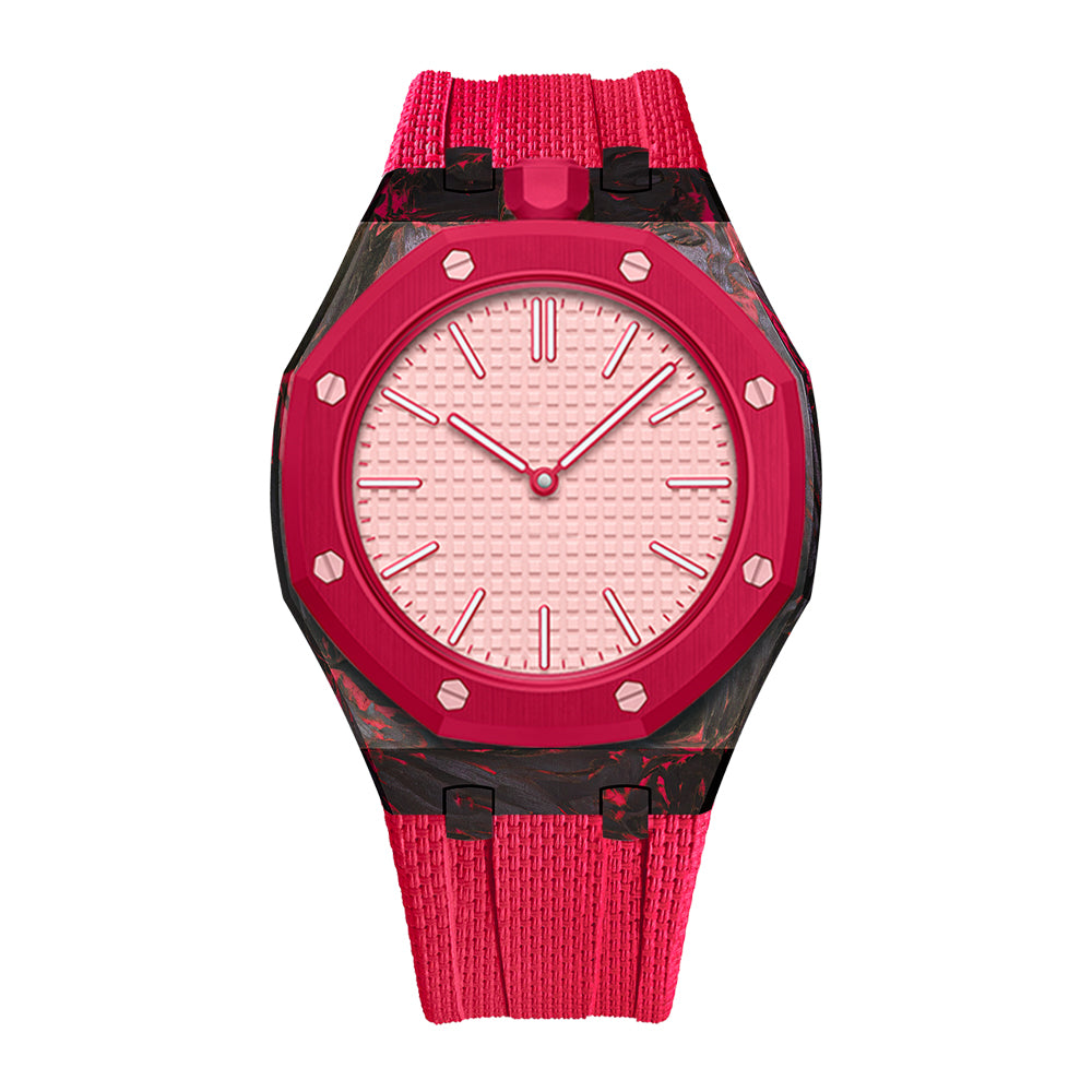 Red forged carbon fiber Royal Pop case with Red FKM strap