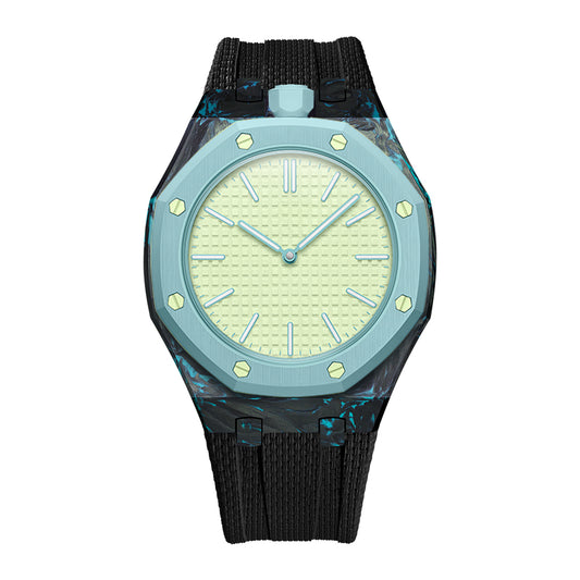 Lake Blue forged carbon fiber Royal Pop case with Black FKM strap