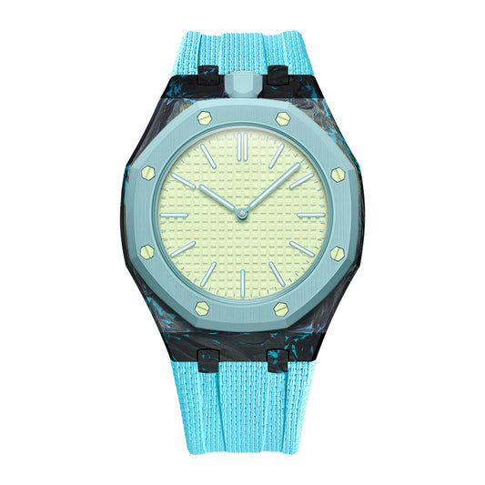 Lake Blue forged carbon fiber Royal Pop case with Lake Blue FKM strap