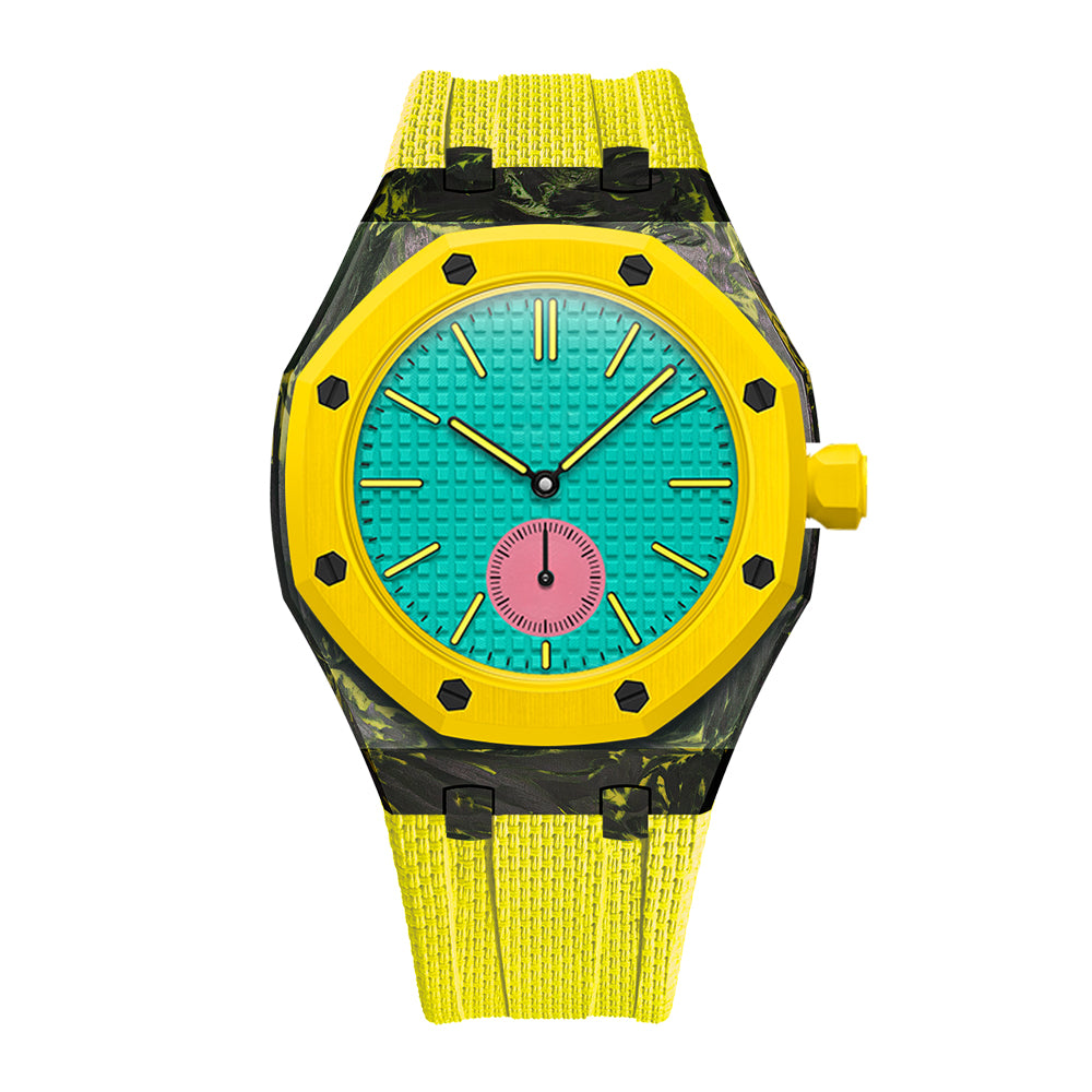 Yellow forged carbon fiber Royal Pop case with Yellow FKM strap