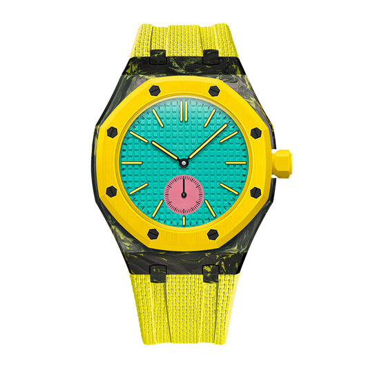 Yellow forged carbon fiber Royal Pop case with Yellow FKM strap
