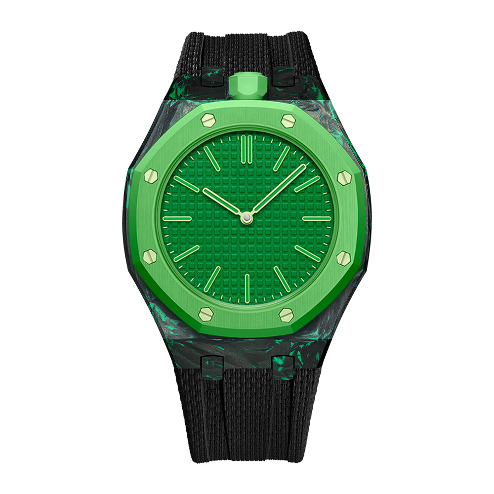 Green forged carbon fiber Royal Pop case with Black FKM strap