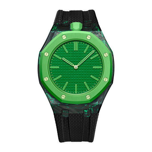 Green forged carbon fiber Royal Pop case with Black FKM strap