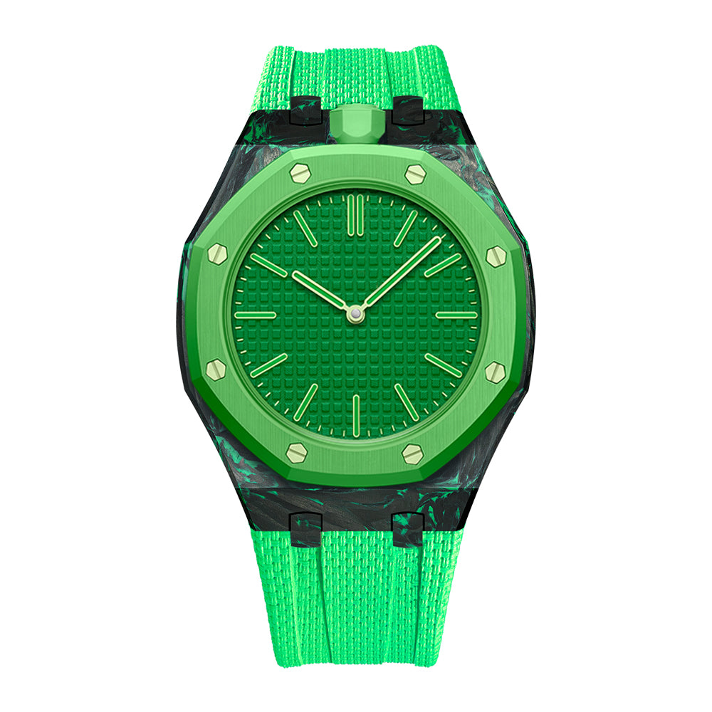Green forged carbon fiber Royal Pop case with Green FKM strap
