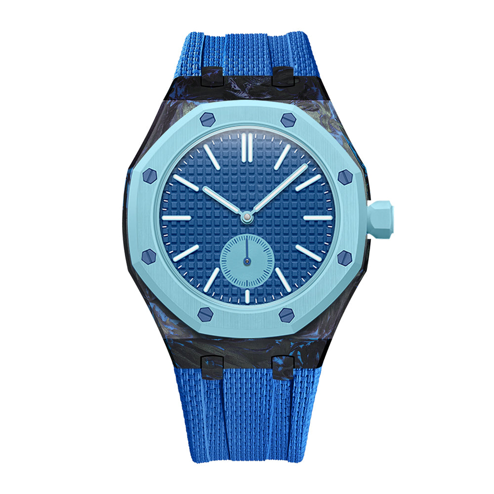 Light Blue forged carbon fiber Royal Pop case with Light Blue FKM strap