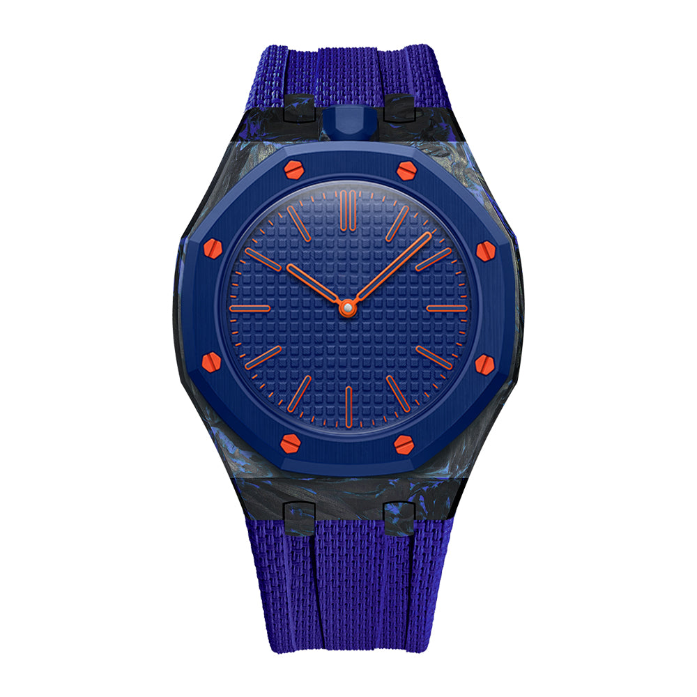 Dark Blue forged carbon fiber Royal Pop case with Dark Blue FKM strap