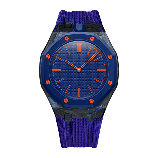Dark Blue forged carbon fiber Royal Pop case with Dark Blue FKM strap