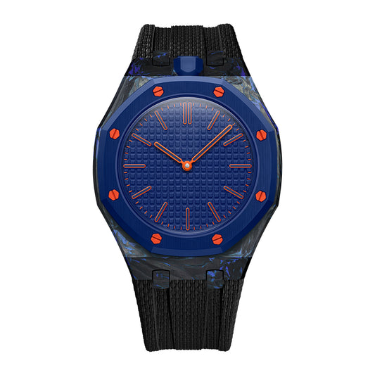 Dark Blue forged carbon fiber Royal Pop case with Black FKM strap